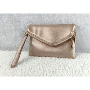 Wristlet by Urban Expression Gold Three-Way Clutch Certified Vegan Evening or Da